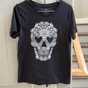 Womens Grey & White Sugar Skull Short Sleeve graphic tee